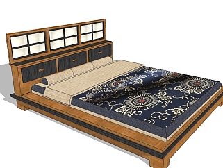 日式床SU模型下载，双人床草图大师模型