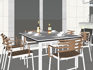现代餐厅厨房免费su模型，餐厅sketchup模型下载