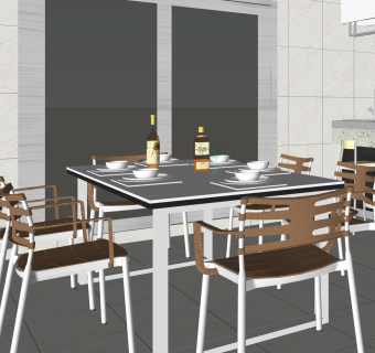 现代餐厅厨房免费su模型，餐厅sketchup模型下载