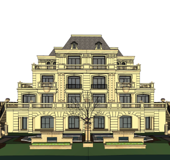 欧式别墅外观草图大师模型，SU模型免费下载