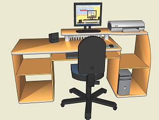 板式办公桌电脑桌椅SU模型，办公桌电脑桌椅skp模型...