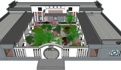 中式建筑会所模型，sketchup模型免费下载