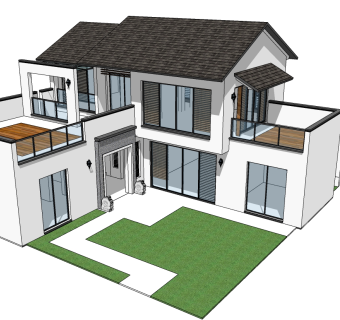 新中式别墅su模型下载、新中式别墅草图大师模型下载