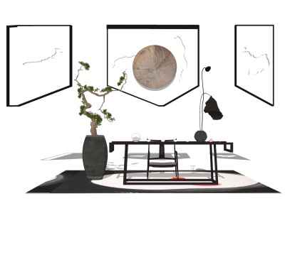 新中式茶室sketchup模型，茶室草图大师模型下载