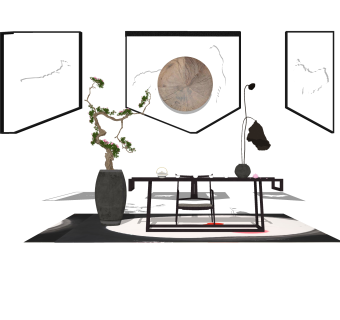 新中式茶室sketchup模型，茶室草图大师模型下载