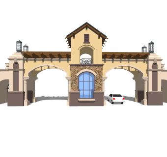 欧式小区入口草图大师模型，小区入口sketchup模型免费下载