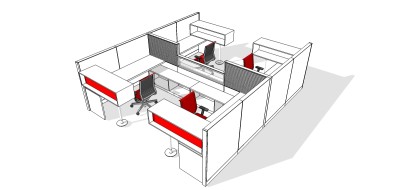 现代隔断办公桌草图大师模型，办公桌su模型下载