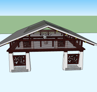 仿古亭SU模型免费下载，亭子草图大师模型