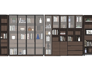现代书柜<em>摆件组合</em>su模型，书柜摆件草图大师模型下载