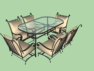 精美透明玻璃户外桌椅组合草图大师模型，桌椅组合SU模型