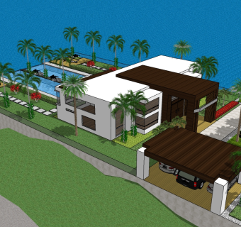 现代滨水别墅草图大师模型，别墅skb文件下载