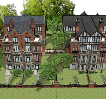 欧式连排别墅草图大师模型，别墅sketchup模型免费下载