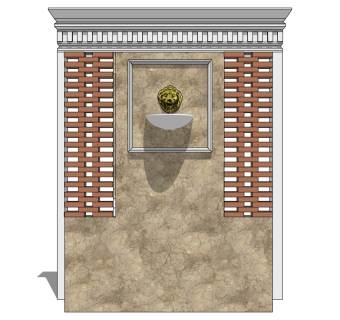 中式景观墙skp文件下载，景观墙SU模型