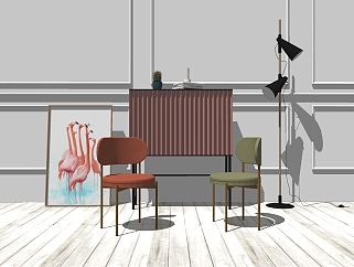 现代边柜单椅组合sketchup模型，边柜草图大师模型下载