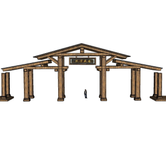 中式大门su模型下载，sketchup入口skp模型