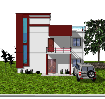 现代风格别墅草图大师模型下载，别墅SKP模型下载
