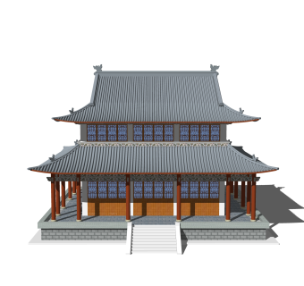中式寺庙草图大师模型，寺庙SKP模型下载