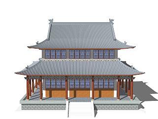 <em>中式寺庙</em>草图大师模型，寺庙SKP模型下载