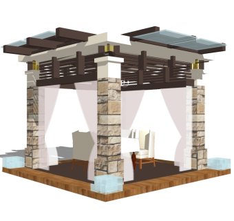 现代庭院花架草图大师模型，庭院花架sketchup模型下载