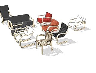 现代<em>休闲躺椅</em>组合草图大师模型，躺椅sketchup模型