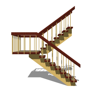 现代双跑平行楼梯草图大师模型，双跑平行楼梯sketchup模型免费下载