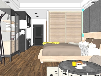 现代简约酒店<em>公寓</em>sketchup模型，酒店客房skp模型下载