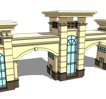 欧式入口大门SU模型下载，入口大门skb模型分享