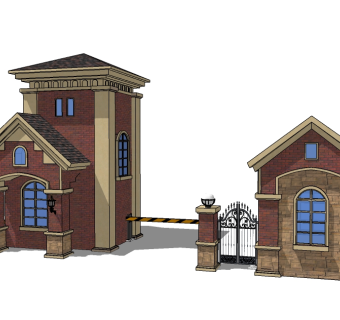 欧式入口大门草图大师模型下载，入口大门sketchup模型