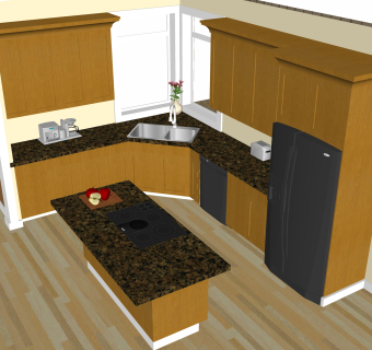 现代厨房柜免费su模型，厨房柜草图大师模型