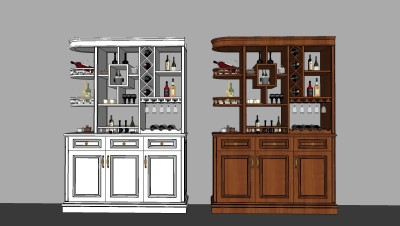欧式实木圆弧酒柜su模型，酒柜草图大师模型下载