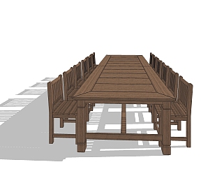 中式实木餐桌椅免费su模型，实木餐桌椅skp模型下载