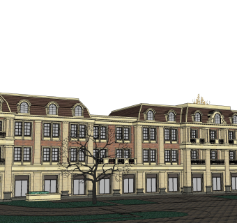 欧式建筑商业街，SU模型免费下载