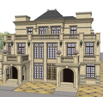 欧式连排别墅草图大师模型，别墅sketchup模型免费下载