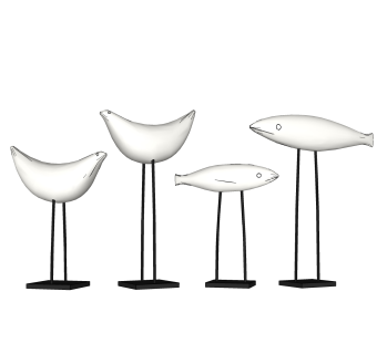 抽象小鸟和鱼摆件草图大师模型,现代装饰品su模型下载