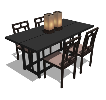 中式实木餐桌椅su模型，4人餐桌skp模型下载