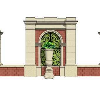 欧式景观墙SU模型下载，景观墙skb模型分享