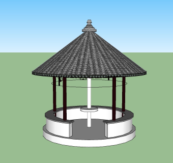 中式圆亭skp模型下载，圆亭草图大师模型下载