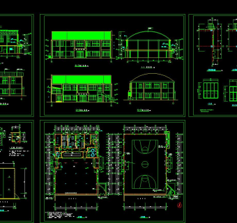 中学操场与食堂建施工图，中学操场与食堂cad设计图纸下载