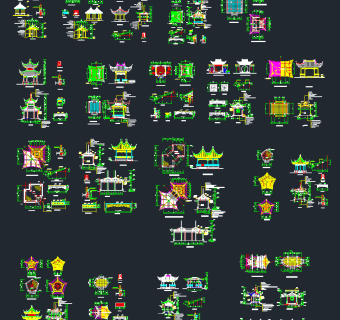 古代园林建筑亭子CAD图库，亭子整套大样图纸下载