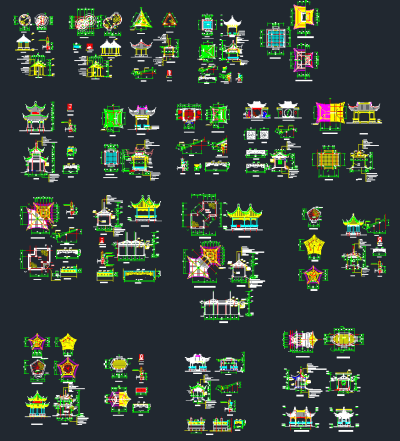 古代园林建筑亭子CAD图库，亭子整套大样图纸下载