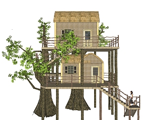 现代树屋<em>小</em>木屋su模型下载，树屋草图大师模型设计分享