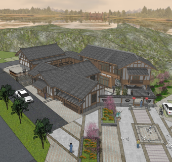 中式商业街建筑草图大师模型，古建民俗sketchup模型免费下载