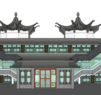 中式酒店草图大师模型下载、中式酒店su模型下载