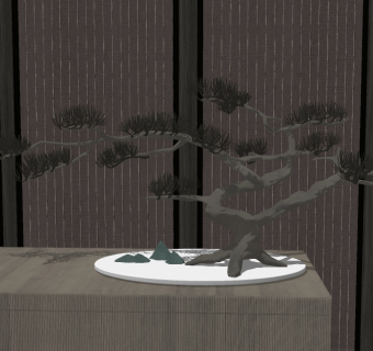 中式迎客松摆件skp文件下载，迎客松摆件sketchup模型下载