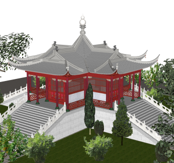中式寺庙草图大师模型，寺庙SKP模型下载