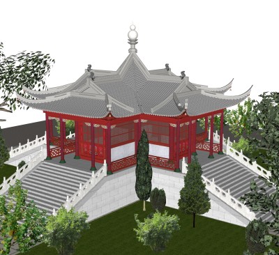 中式寺庙草图大师模型，寺庙SKP模型下载