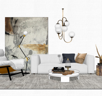 北欧风格布艺沙发草图大师模型，沙发skp模型下载