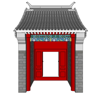 中式古建大门草图大师模型下载、古建大门su模型下载