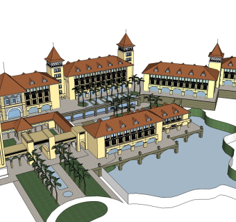 酒店建筑群草图大师模型下载、酒店su模型下载