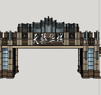 中式花园入口草图大师模型，花园入口skb模型分享